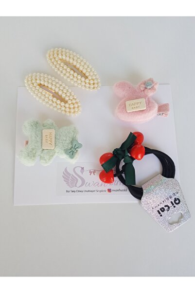 swan butik Girl's Baby Hairpin Set Cherry Pearl and Feather Buckles