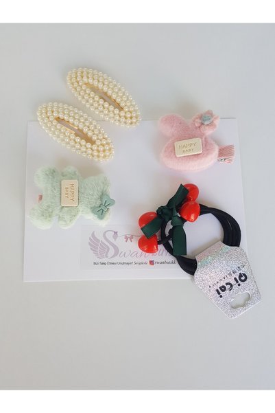 swan butik Girl's Baby Hairpin Set Cherry Pearl and Feather Buckles