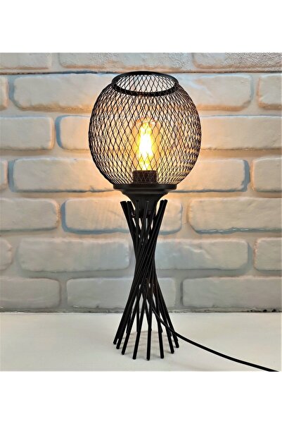 365GUNSERİSONU مصباح طاولة عاكس الضوء ذو الساق المعدنية السوداء الملتوي مع قب...