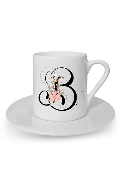 Kumbara Hediyelik White Turkish Coffee Cup with Letter B Printed