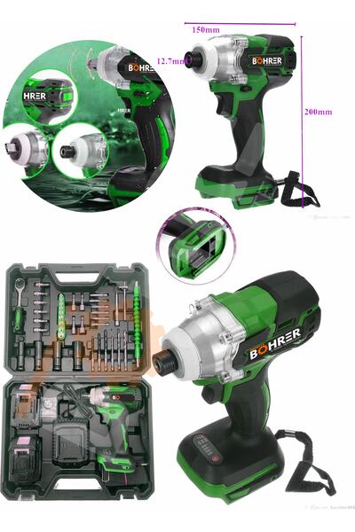 BÖHRER Pross Hummer Drill Çift Akülü 5000 Mah 58 Vf Bijon-somun Sökme Vidalama Cırcırlı Full Matkap Seti