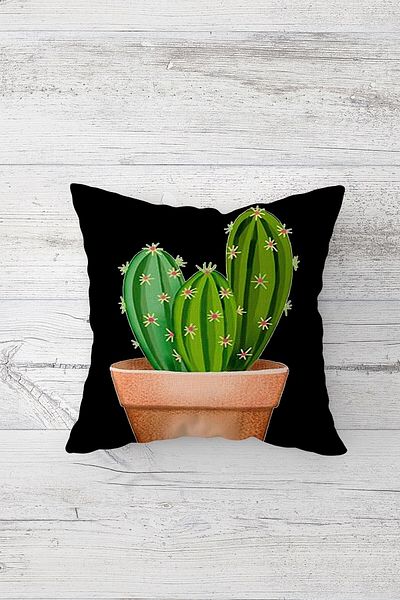 on the clouds Față de pernă cu fermoar ascuns, cu model de cactus, imprimată pe două fețe