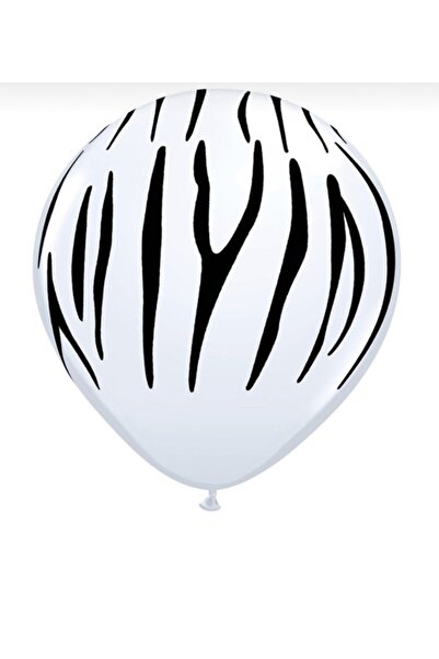Parti dolabı Safari Beyaz Zebra Desenli (BASKILI) Balon 5 Adet Beyaz üstü Siy...