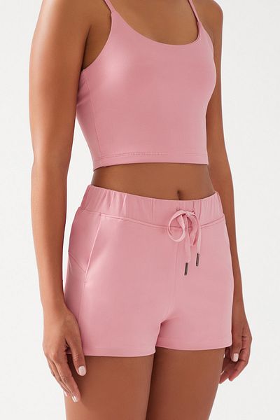 Los Ojos Damen-Sportshorts mit rosa Taschen und elastischem Bund, Basic-Passform
