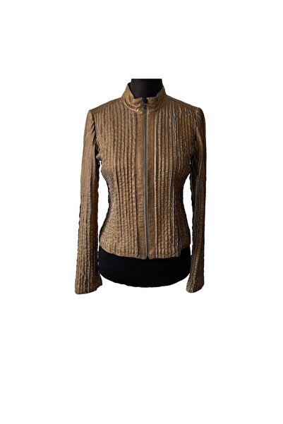 asus deri Sofie Gold Color Genuine Leather Women's Jacket