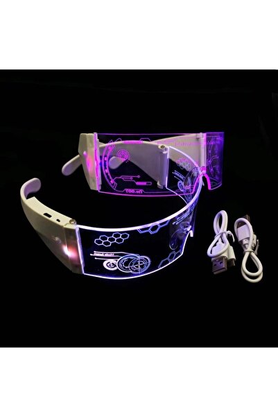 Doppler Çok Renkli Led Işıklı Şarjlı Parti Gözlüğü Akrilik Kablosuz Yılbaşı Düğün Eğlence Hj-ulg02