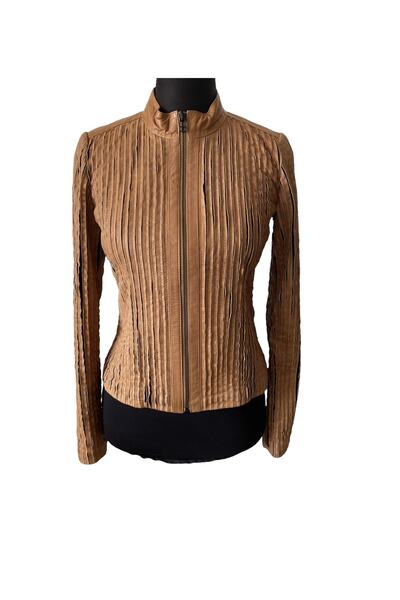 asus deri سترة نسائية من الجلد الطبيعي بلون الكونياك من Sofie