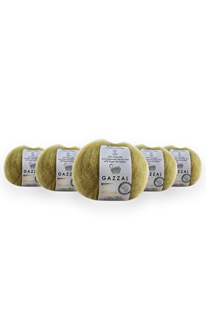 Gazzal خيط حياكة يدوي سوبر كيد موهير 25 جرام 5 عبوة 78% صوف - 22% با با خيط حياكة يدوية طبيعي (64405)