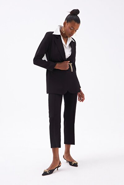 Sateen Nervür Detaylı Klasik Pantolon - Siyah