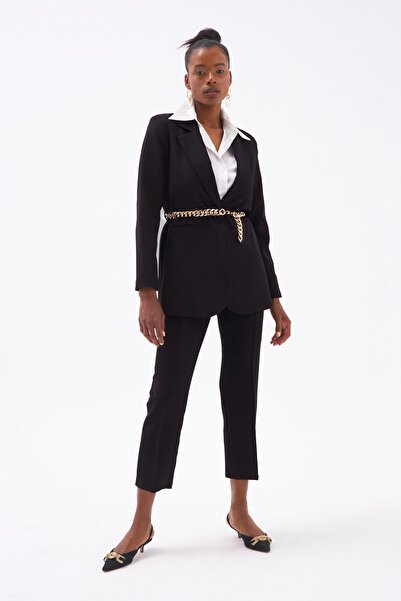 Sateen Nervür Detaylı Klasik Pantolon - Siyah