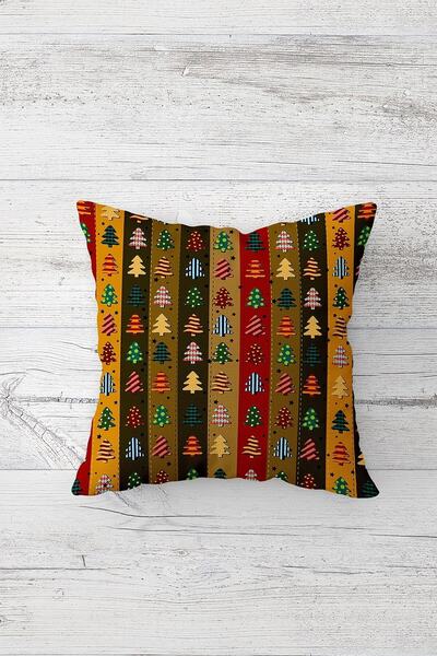 Pelangi Yılbaşı Çam Ağacı Desen Çift Tarafı Baskılı Gizli Fermuar Yastık Kılıfı Kırlent Koltuk Yastık Kılıfı