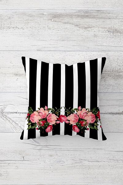 Pelangi Striped and Floral Double Sided Printed Hidden Zippered Pillowcase Throw Pillow Seat Pillowcase
