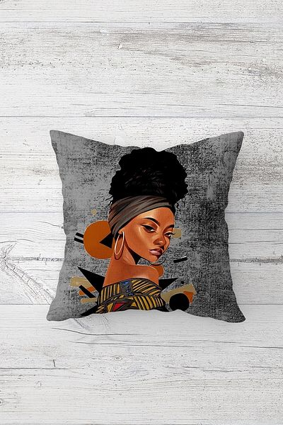 Pelangi African Black Woman Ethnic Double Sided Printed Hidden Zipper Throw Pillow Seat Pillow Case