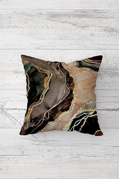 Pelangi غطاء وسادة بسحاب مخفي مطبوع على الوجهين بنمط رخامي بني