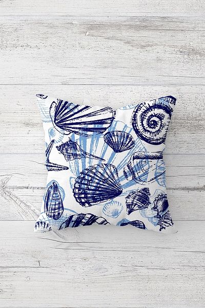 Pelangi White Blue Marine Pattern Double Sided Printed Hidden Zippered Pillowcase Throw Pillow Pillowcase