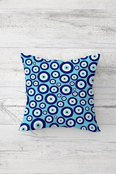 Pelangi Turquoise Evil Eye Beads Double Side Print Hidden Zipper Pillowcase T...