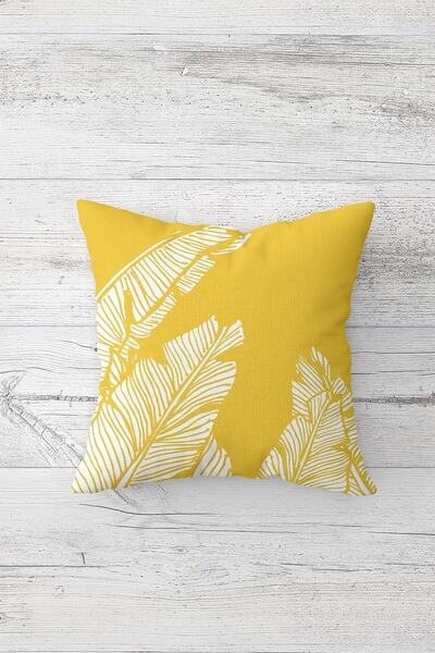 Pelangi Yellow Thin Leaf Double Sided Printed Hidden Zippered Pillow Case Thr...