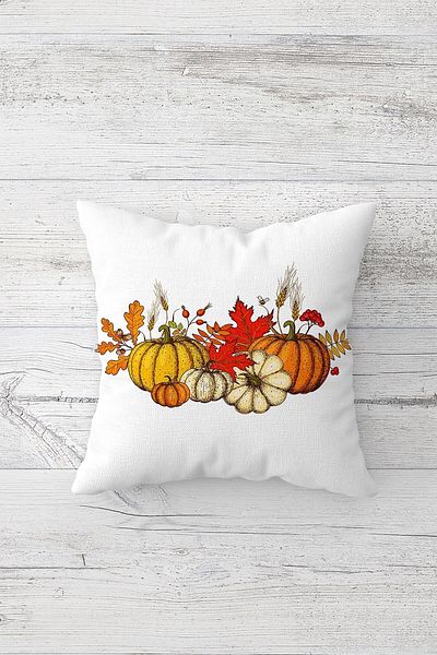 Pelangi Autumn Pumpkin Pattern Double Sided Printed Hidden Zippered Throw Pillow Seat Pillow Case