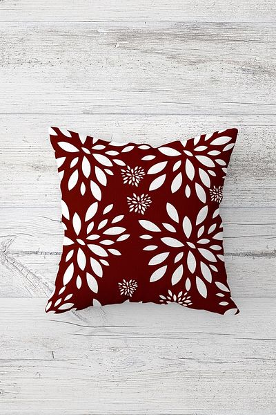 Pelangi Burgundy Floor Color Floral Double Sided Printed Hidden Zippered Throw Pillow Seat Pillow Cover