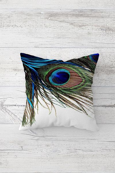 Pelangi Peacock Feather Patterned Double Sided Printed Hidden Zipper Pillowcase Throw Pillow Seat Pillowcase