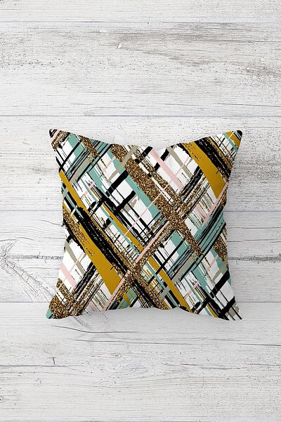 Pelangi Double Sided Printed and Gold Detailed Hidden Zippered Pillowcase - Throw Pillow Seat Pillow