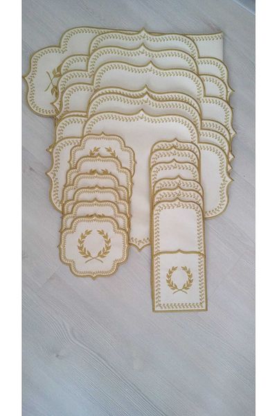 HİFA Set American Service and Runner pentru 8 persoane (25 buc) (crem-aurie)