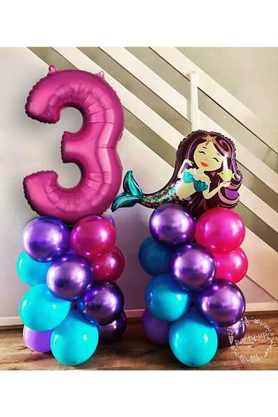 PARTİAVM Mermaid Balloon Welcome Set Fuchsia 76cm Number Balloon Balloon Column Welcome Set
