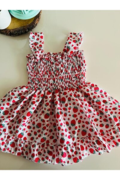 BAHNUR Çilekli Bebek Elbisesi