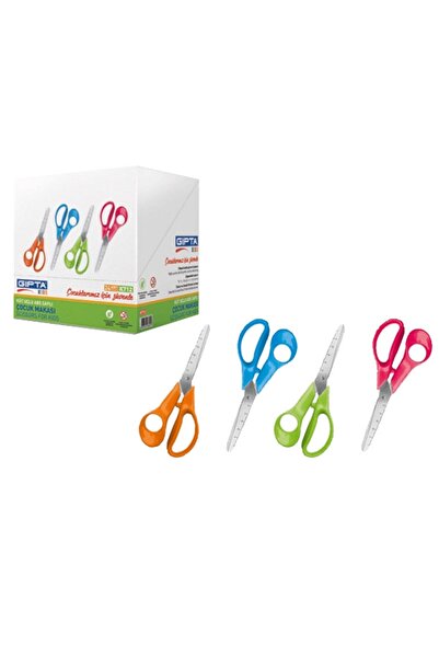 Gıpta Student Scissors with Blunt Tip Ergo Ruler 4 Colors K7120 (24 Pieces)