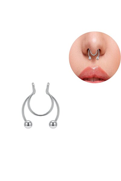 Bylin Çelik Top Uçlu, Sahte Septum Piercing (sıkıştırma)