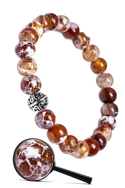 Tesbih Atölyesi Red and White Natural Agate Stone Silver Bracelet - Certified