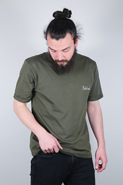Erkek Yeşil Regular Marka Imzalı Nakış Fcl T-shirt