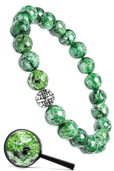 Tesbih Atölyesi Certified Faceted Natural Jade Stone Bracelet with Silver Device