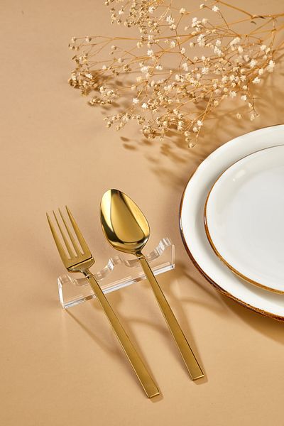 Blok Design Transparent Fork and Spoon Holder Presentation Serving 6-Piece Modern Minimal Tableware Presentation