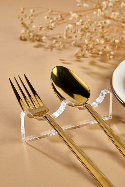 Blok Design Transparent Fork and Spoon Holder Presentation Serving 6-Piece Modern Minimal Tableware Presentation