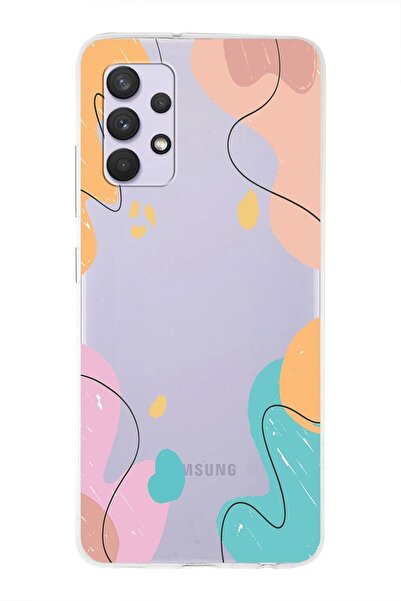 PrintiFy Samsung Galaxy A32 Uyumlu Kapak Karışık Renkler Tasarımlı Şeffaf Sil...