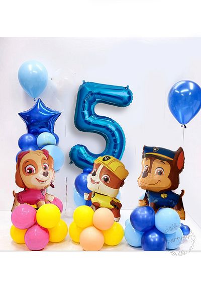 PARTİAVM Paw Patrol Balloon Paw Patrol Characters Themed Welcome Set 76cm Blue Number Balloon Easy Installation