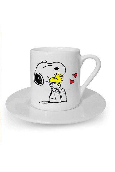 Kumbara Hediyelik Snoopy Dog Printed White Turkish Coffee Cup
