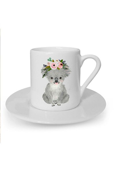 Kumbara Hediyelik Koala Printed White Turkish Coffee Cup