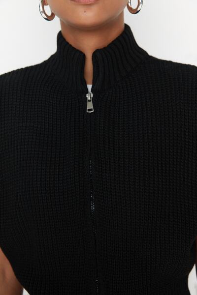 Trendyol Collection Basic Black Crop Knitwear Vest - Zippered Twoaw23Hi0015
