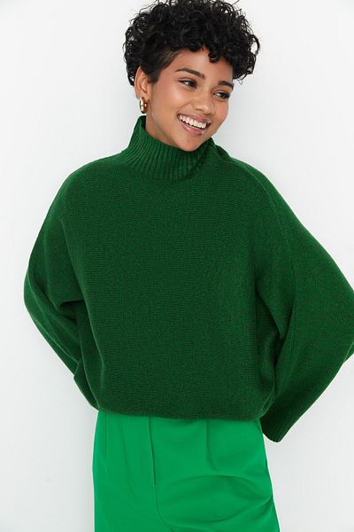Trendyol Collection Pulover verde, moale, texturat, cu croiala largă, tricotaje TWOAW20KZ1059
