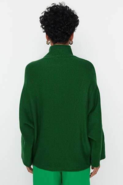 Trendyol Collection Pulover verde, moale, texturat, cu croiala largă, tricotaje TWOAW20KZ1059