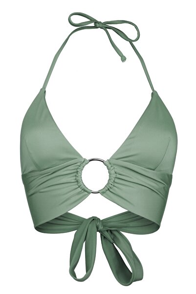 Transacoustic Haki Halka Aksesuarlı Çift Kat Özel Koleksiyon Tulumlu Şık Bikini Üstü