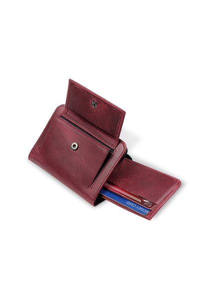OttoAngelino Otto Angelino Portofel multifuncțional din piele italiană cu fermoar cu protecție RFID - Roșu Claret