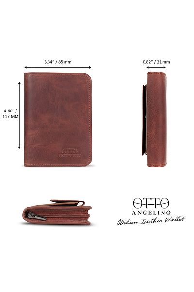 OttoAngelino Otto Angelino Italian Leather Multi-Purpose Zippered Wallet with RFID Protection - Brown