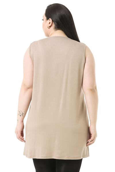 DISENTIS MODEST Large Size Round Neck Thick Strap Viscose Long Mink Bodysuit