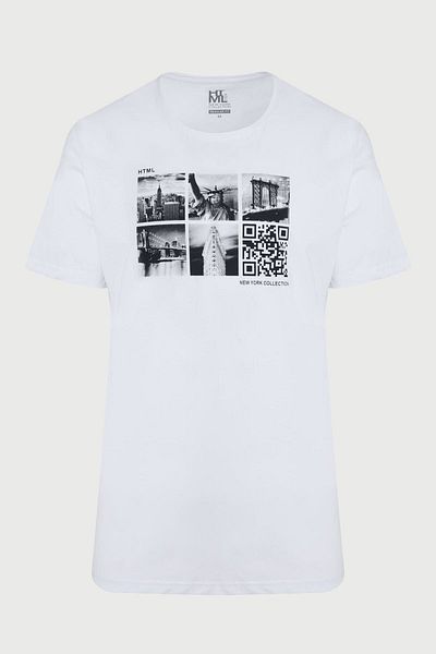 Hatemoğlu Tricou alb, slim fit, imprimat, 100% bumbac, cu decolteu rotund
