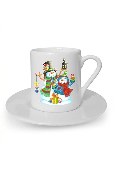 Kumbara Hediyelik New Year Christmas Themed Printed White Turkish Coffee Cup
