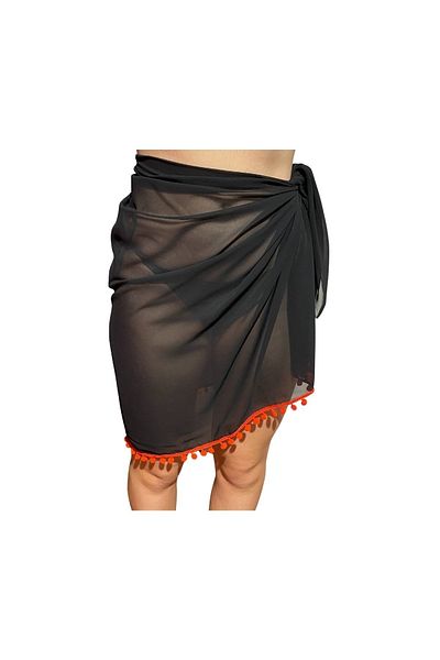 IŞIN Women's Black Colored Pompom Short Pareo