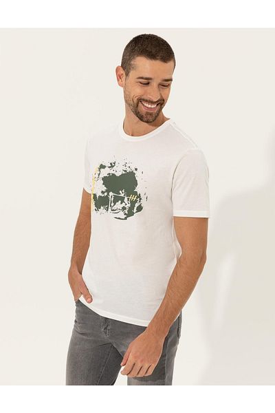 Pierre Cardin Μπλουζάκι Ecru Slim Fit Crew Neck